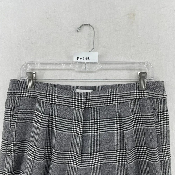 M&S Dress Pants Womens 14 Gray Black Houndstooth Plaid Academia Pleated Trouser - Picture 11 of 11